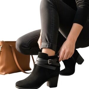 Sam Edelman Women's Black Suede Leather‎ Hannah Belted Chelsea Bootie Size 7.5